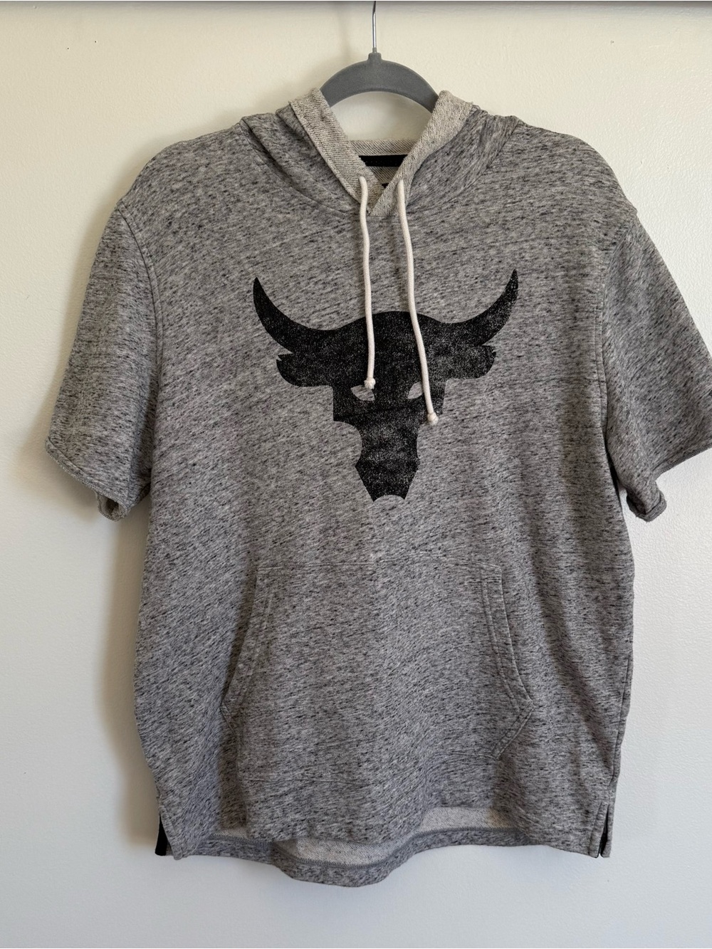 Under Armour Project Rock Terry Short Sleeve Hoodie Mens large Gray Athletic